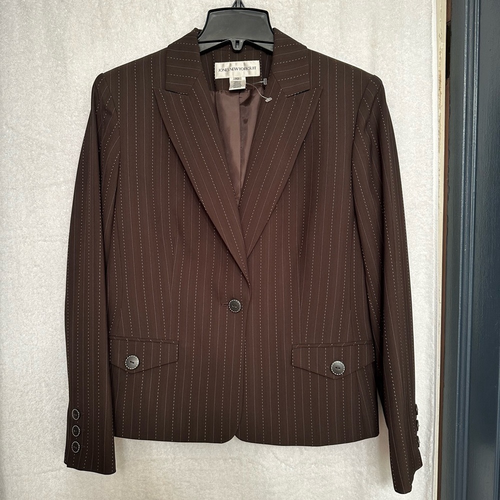 Jones New York Suit Women’s Brown Chocolate PinstripeBlazer Jacket Size 10